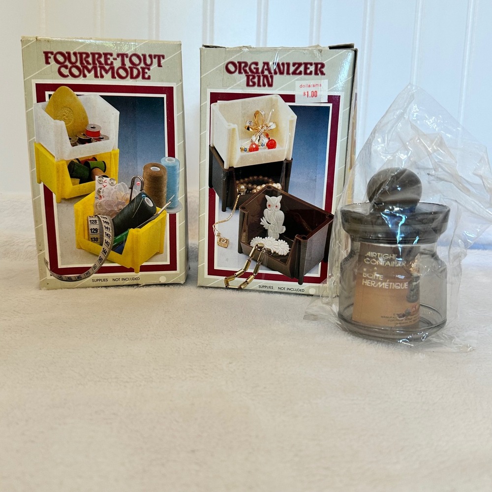 Action Industries Organizer Bins & Jar Set Multi Good 1985 Vintage MCM Retro 7pc